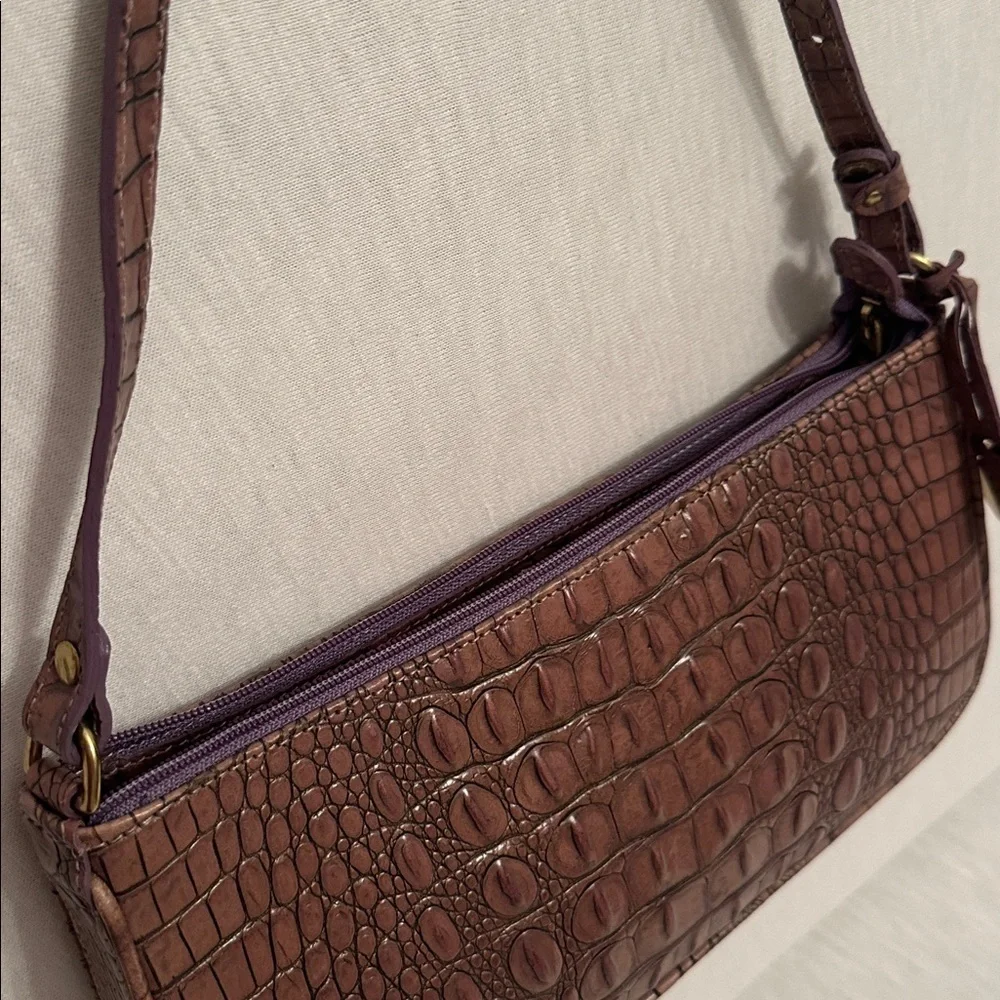 Vintage Brahmin Y2K Croc Embossed Leather Handbag Shoulder Mini Bag w/ Dust Bag